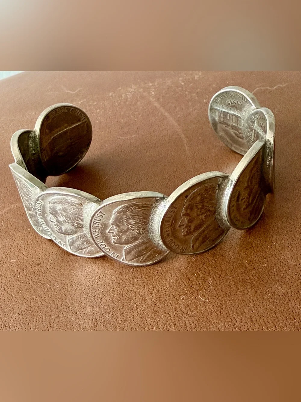 Artisan Vintage Jefferson 9 Nickels Cuff Bracelet